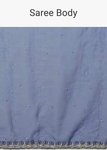 Blue Organza Saree With Stone Work And Unstitched Blouse Piece