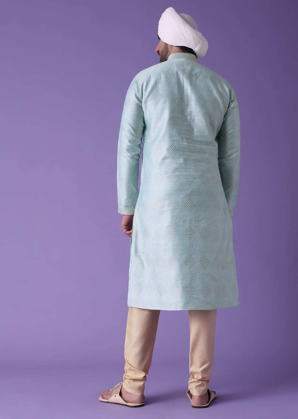 Blue Printed Kurta Set In Cotton Silk