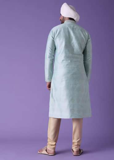 Blue Printed Kurta Set In Cotton Silk