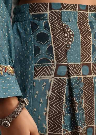 Blue Printed Kurti With Palazzo Set