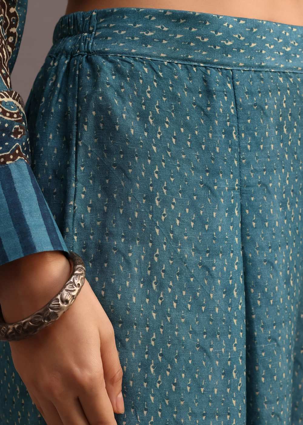 Blue Printed Shirt Salwar Set With Embroidery