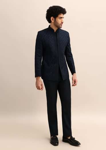 Blue Resham Work Jodhpuri Suit For Men