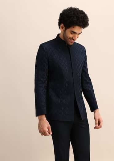 Blue Resham Work Jodhpuri Suit For Men