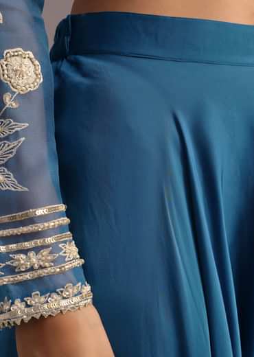 Blue Resham Work Kurti Palazzo Suit