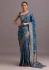 Blue Satin Silk Zari Woven Saree With Brocade Border