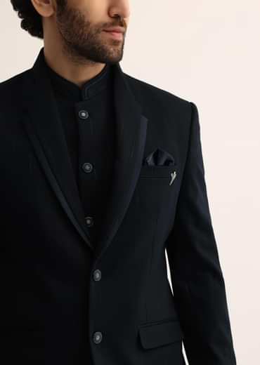 Blue Self Work Embroidered Tuxedo
