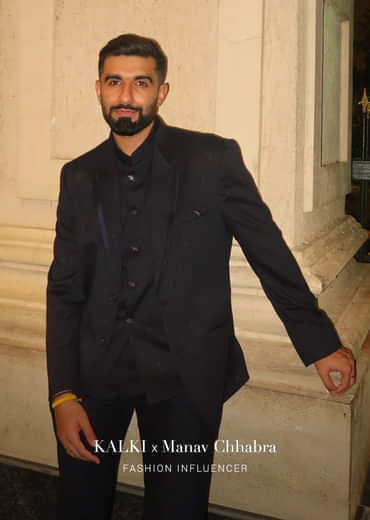 Blue Self Work Embroidered Tuxedo