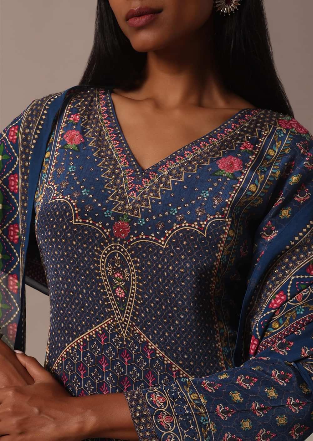 Blue Sharara Set With Printed And Stone Embellished Kurta