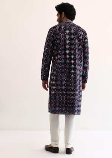 Blue Silk Abla Work Kurta Set For Men