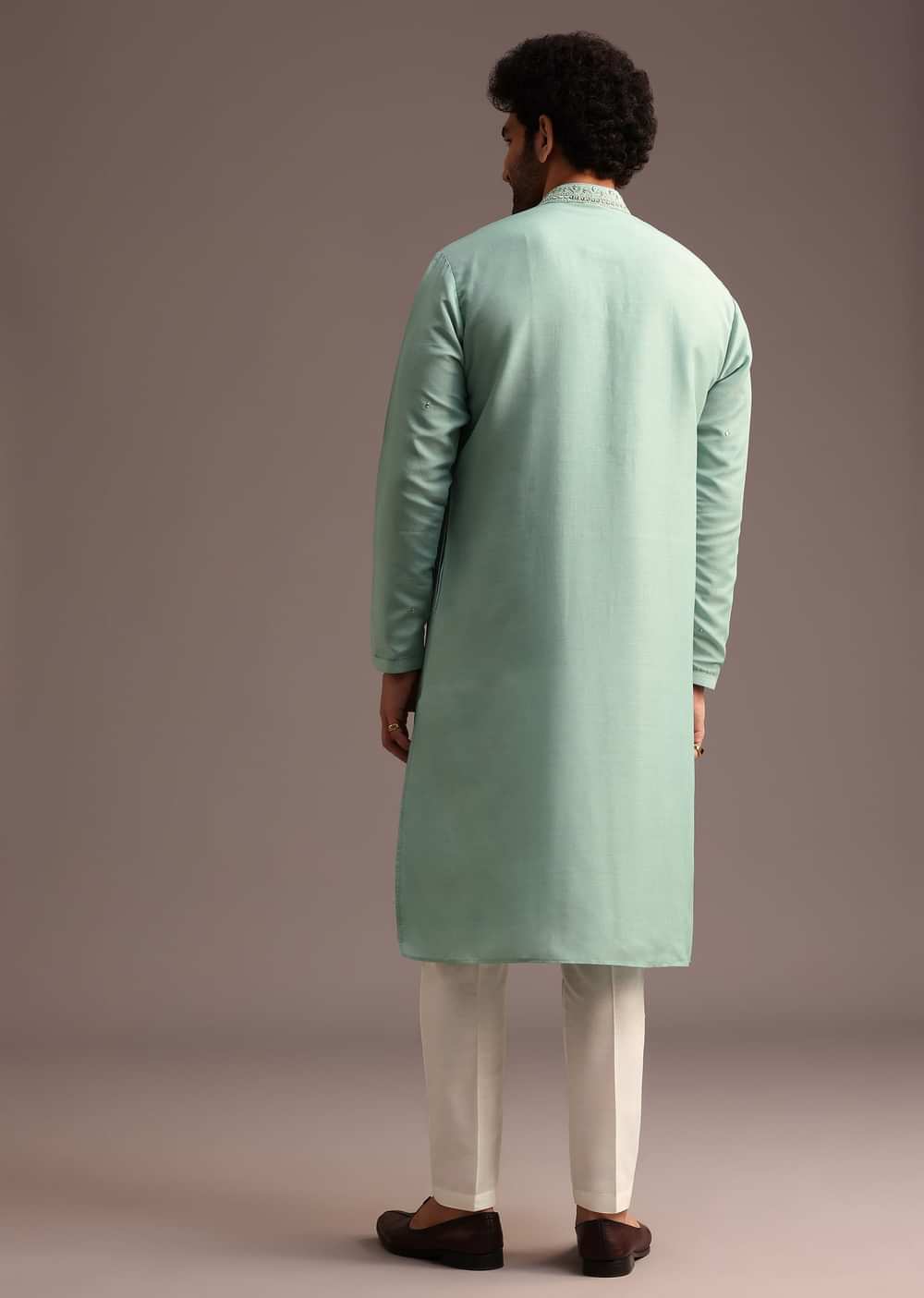 Blue Silk Hand Work Embroidered Yoke Kurta And Pant