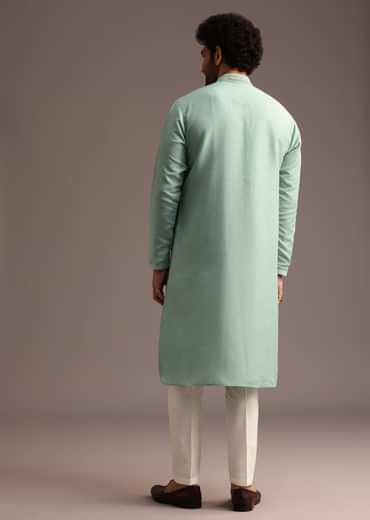Blue Silk Hand Work Embroidered Yoke Kurta And Pant