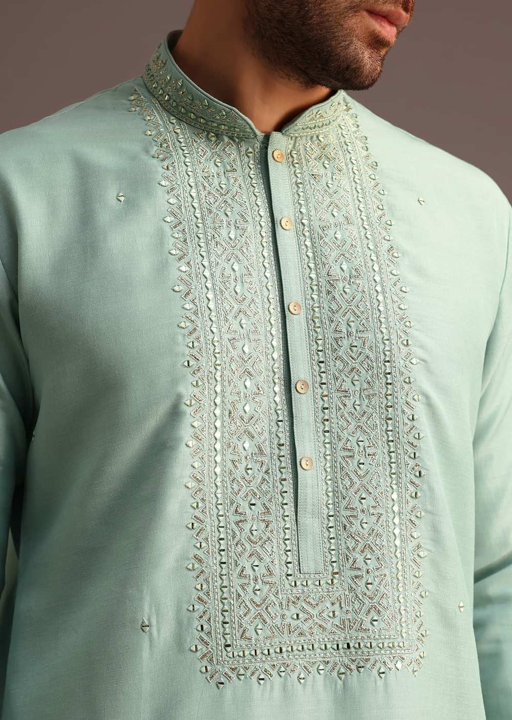 Blue Silk Hand Work Embroidered Yoke Kurta And Pant