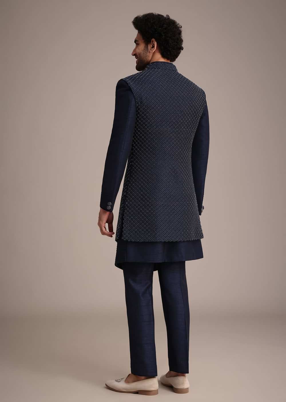 Blue Silk Indowestern Set With Embroidery