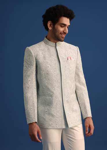 Blue Silk Jodhpuri Pant Set With Hand Work