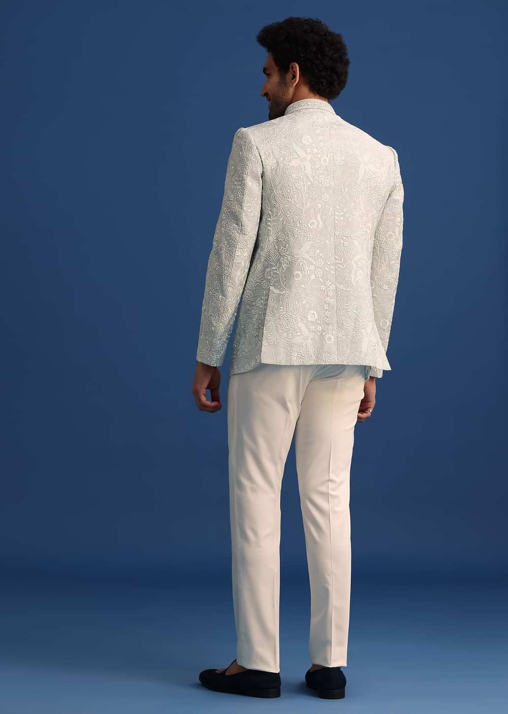 Blue Silk Jodhpuri Pant Set With Hand Work