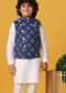 Blue Silk Printed Jacket Kurta Set for Boys