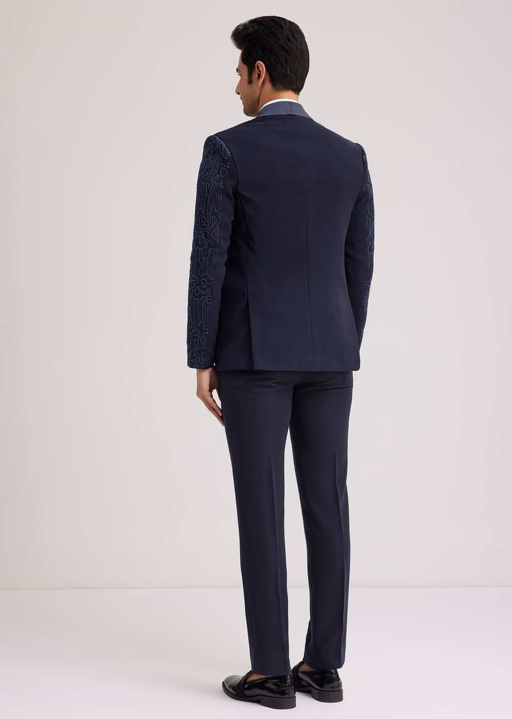 Blue Silk Tuxedo With Resham Work