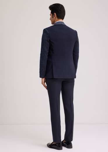 Blue Silk Tuxedo With Resham Work