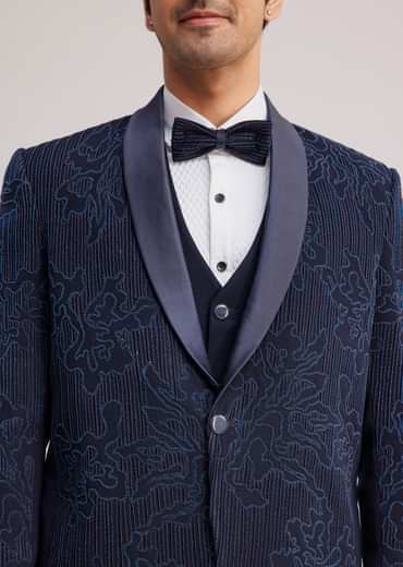 Blue Silk Tuxedo With Resham Work