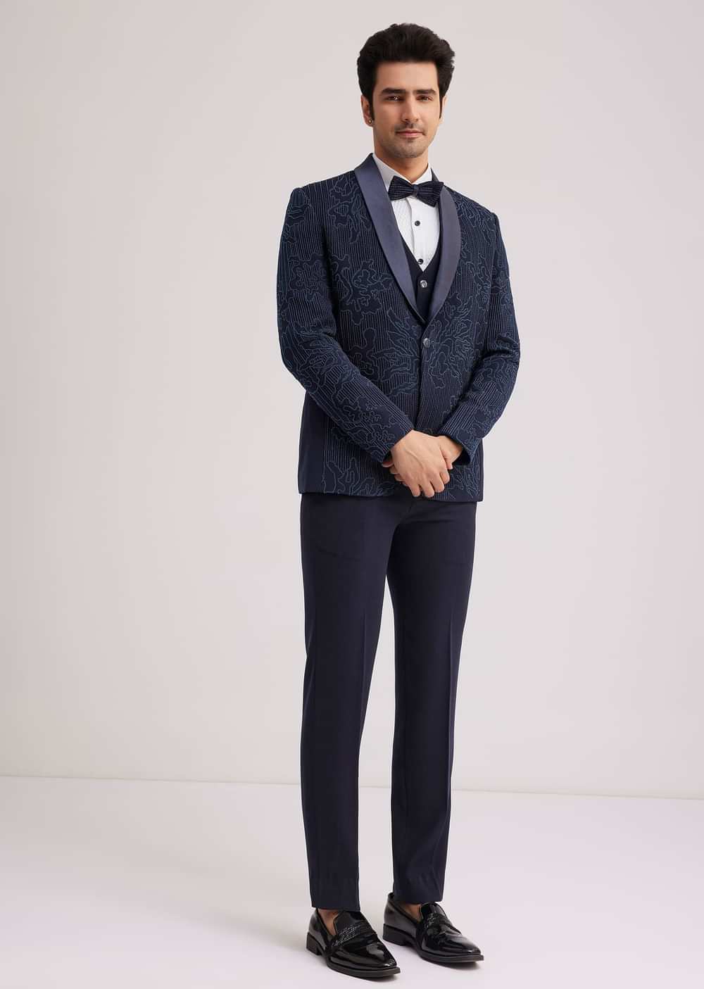 Blue Silk Tuxedo With Resham Work