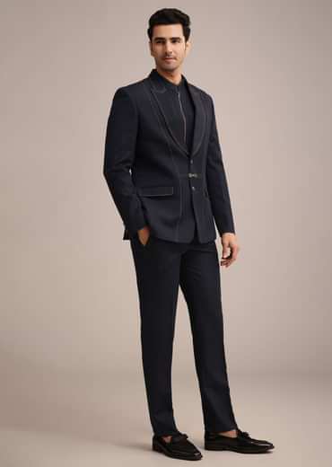 Blue Terry Rayon Tuxedo Set