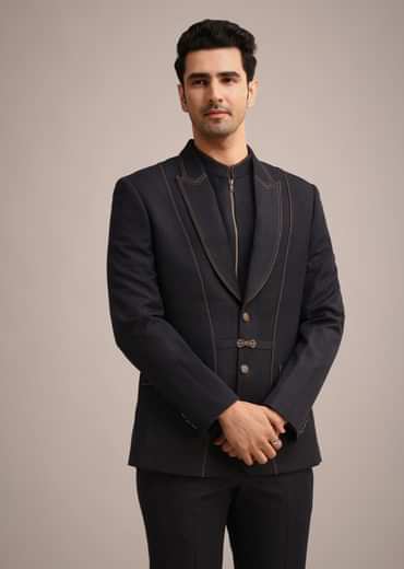 Blue Terry Rayon Tuxedo Set