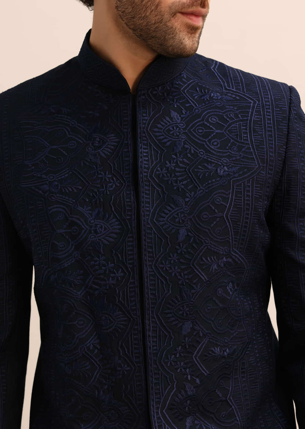 Blue Thread Work Jodhpuri Suit For Men