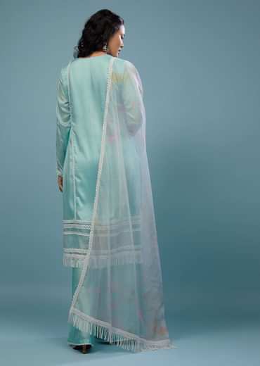 Powder Blue Palazzo Suit Set In Viscose Silk