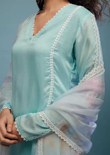 Powder Blue Palazzo Suit Set In Viscose Silk