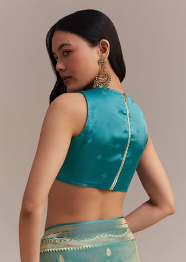 Blue Tissue Silk Saree With Chanderi Zari Weaving