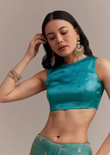 Blue Tissue Silk Saree With Chanderi Zari Weaving