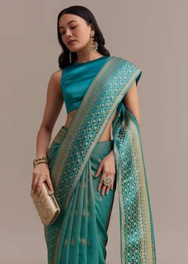Blue Tissue Silk Saree With Chanderi Zari Weaving