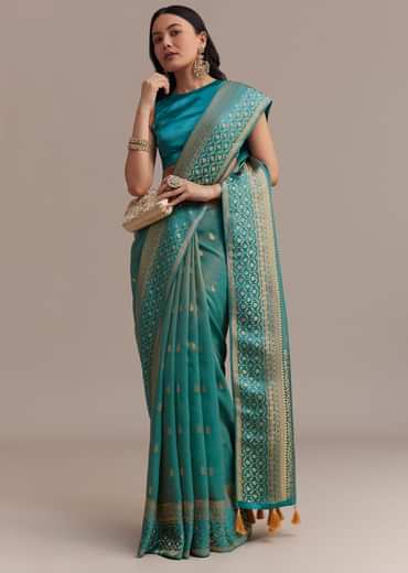 Blue Tissue Silk Saree With Chanderi Zari Weaving