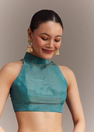 Blue Tissue Silk Saree With Zari Border Butti And Pallu