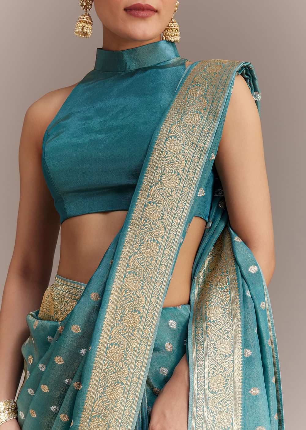 Blue Tissue Silk Saree With Zari Border Butti And Pallu