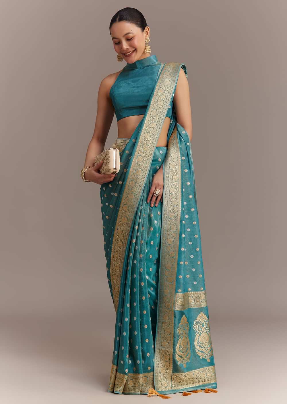 Blue Tissue Silk Saree With Zari Border Butti And Pallu