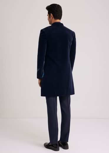 Blue Velvet Indo Jacket Set With Hand Painted Cut Dana Work