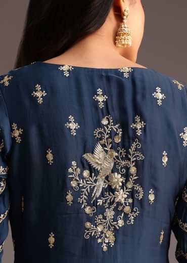 Blue Zari Work Palazzo Suit With Organza Dupatta