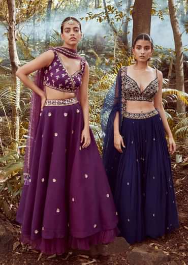 Blue blood Lehenga Choli With Hand Embroidered Crop Top Using Sequins And Beads In Floral Jaal Design