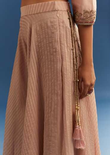 Blush Pink Chanderi Kurta Palazzo Set With Organza Dupatta