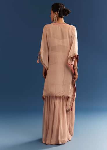 Blush Pink Embroidered Kaftan Sharara Set In Organza