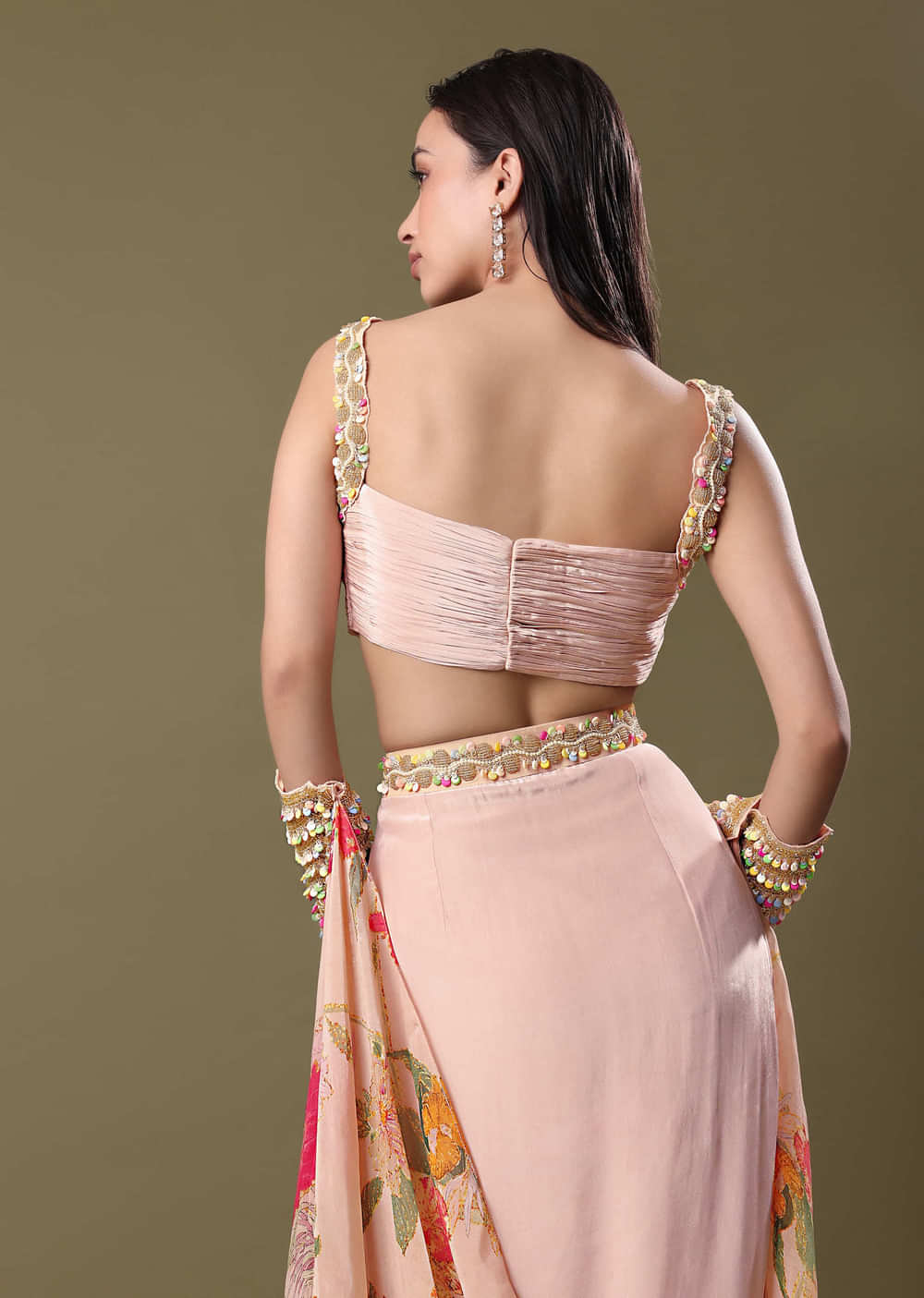 Blush Peach Lehenga With Blouse And Cuff Cape