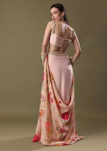 Blush Peach Lehenga With Blouse And Cuff Cape