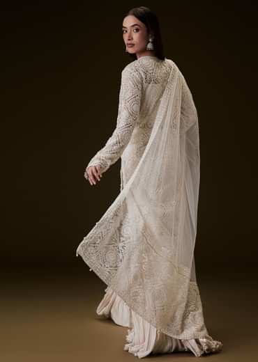 Peach Sharara Set With Sequence Embroidered Long Jacket