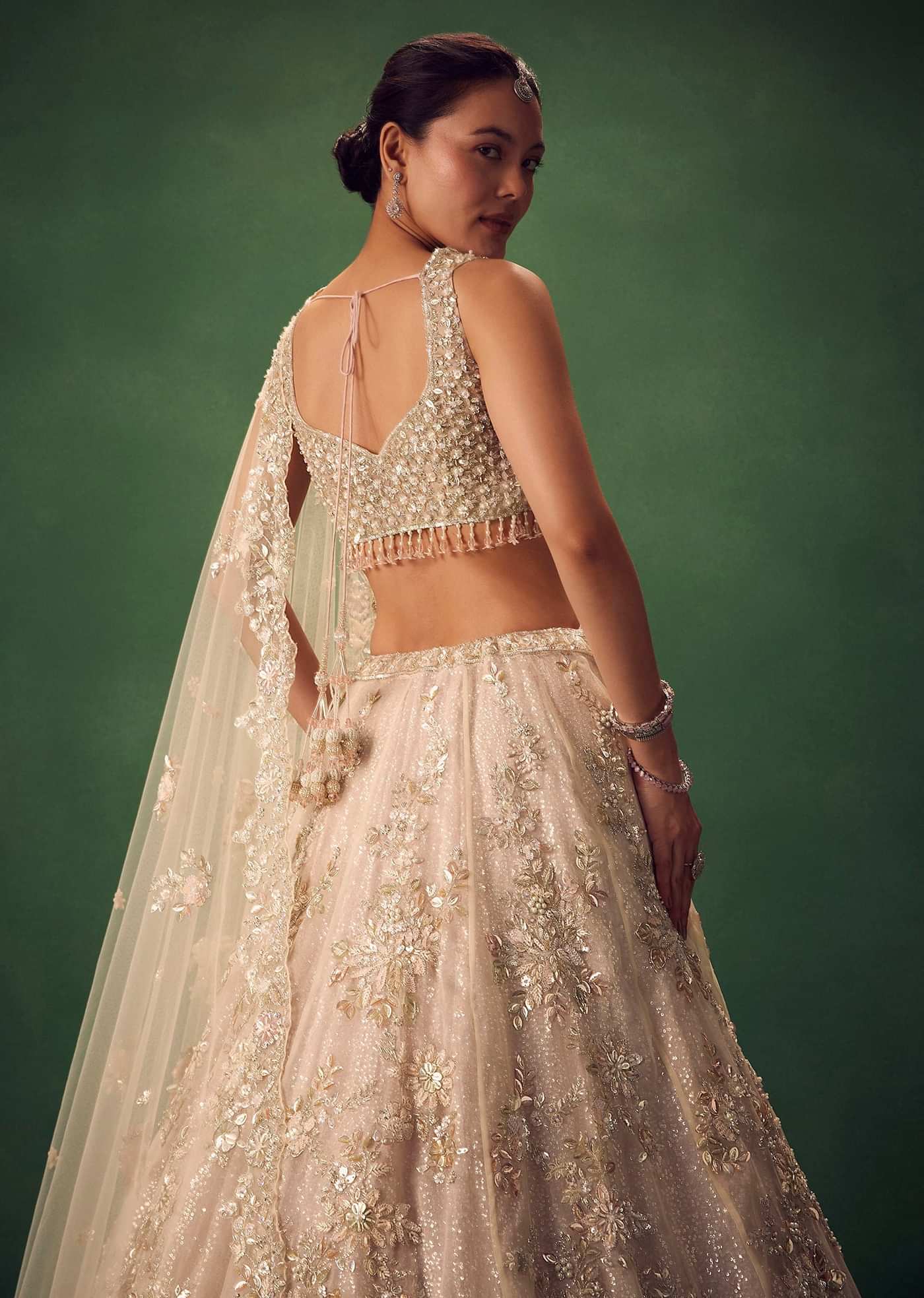 Blush Pink 3D Floral And Bead Work Lehenga Set
