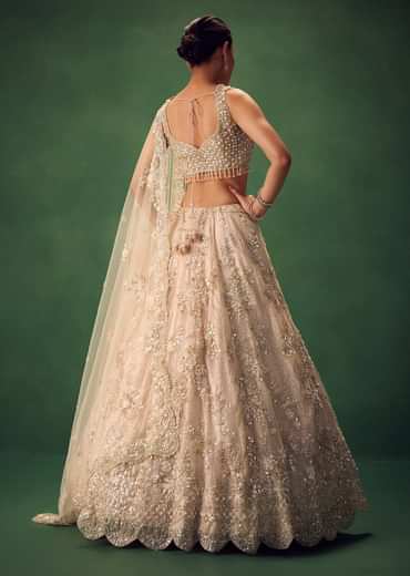 Blush Pink 3D Floral And Bead Work Lehenga Set