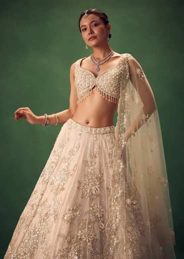 Blush Pink 3D Floral And Bead Work Lehenga Set