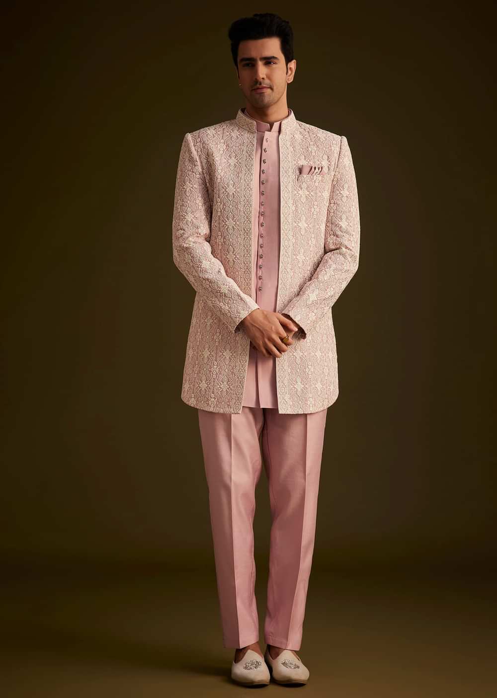 Blush Pink Embroidered Indo Western Set