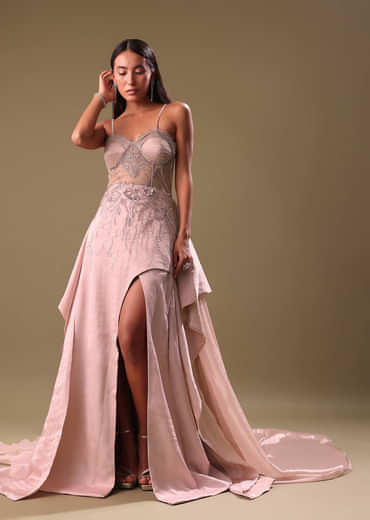 Blush Pink Embroidered Organza Gown