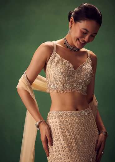 Blush Pink Fish Cut Sequin Lehenga Set